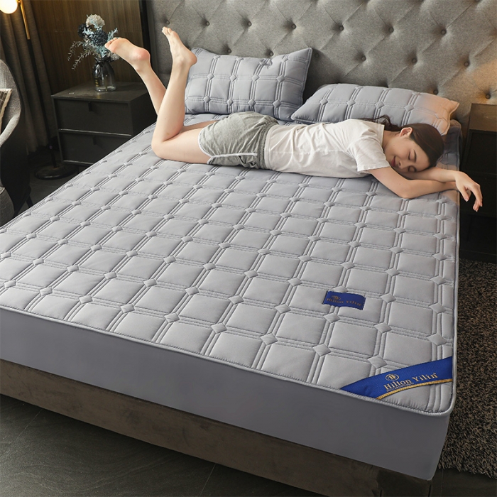 91家纺网 家纺一手货源 找家纺 给笠 2024新款希尔顿原棉抗菌夹棉床笠-雅格 雅格-星灰