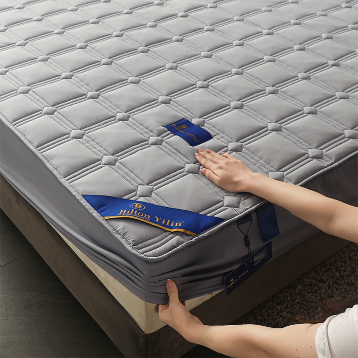 91家纺网 家纺一手货源 找家纺 给笠 2024新款希尔顿原棉抗菌夹棉床笠-雅格 雅格-星灰