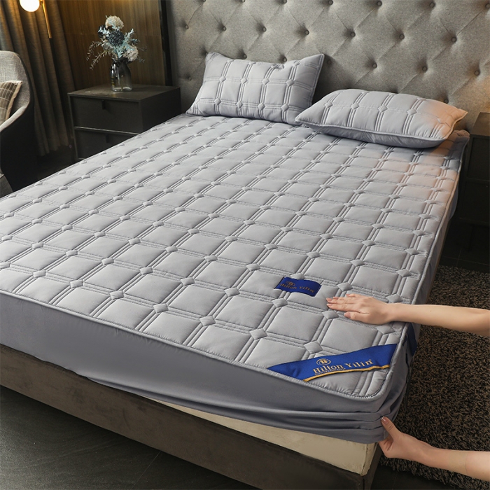 91家纺网 家纺一手货源 找家纺 给笠 2024新款希尔顿原棉抗菌夹棉床笠-雅格 雅格-星灰