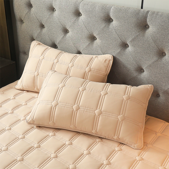 91家纺网 家纺一手货源 找家纺 给笠 2024新款希尔顿原棉抗菌夹棉床笠-雅格 雅格-卡其