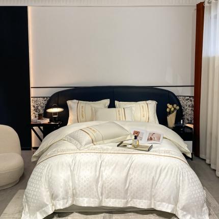 91家纺网 家纺一手货源 找家纺 宇航25新款大牌风水洗真丝天丝提花绣花四件套 路易—奶白