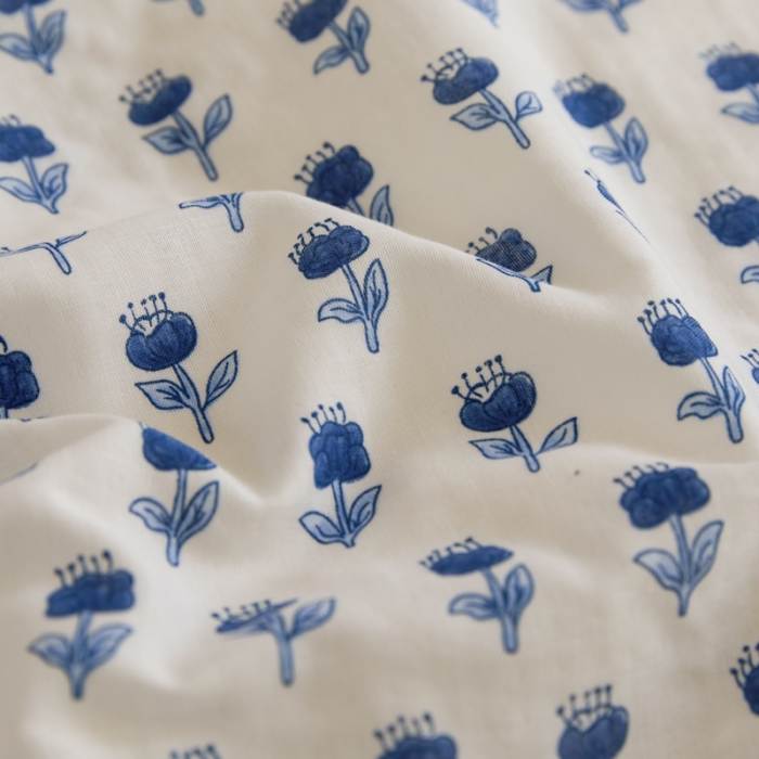 91家纺网 家纺一手货源 找家纺 淑女公社家纺 2024新款双层纱纯棉刺绣花边四件套 蓝色之花