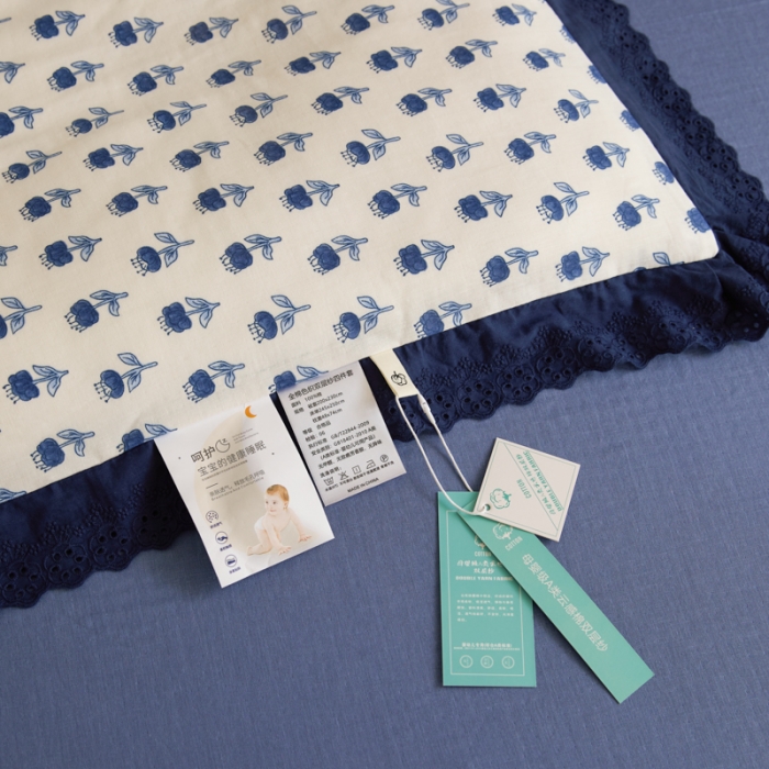 91家纺网 家纺一手货源 找家纺 淑女公社家纺 2024新款双层纱纯棉刺绣花边四件套 蓝色之花