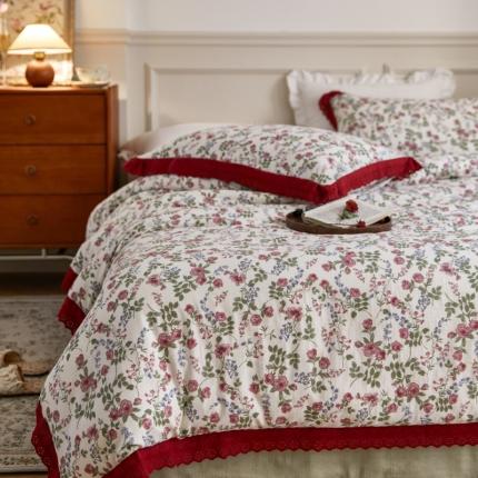 淑女公社家纺 2024新款双层纱纯棉刺绣花边四件套 蔷薇之恋