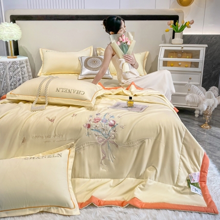 91家纺网 家纺一手货源 找家纺 苏米娜新款法式公主风色织水洗棉天丝花香夏被四件套全棉磨毛纯棉提花夏凉被