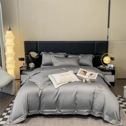 91家纺网 家纺一手货源 找家纺 慕色 2023年新款天丝棉刺绣四件套-缦系列 缦-高级灰