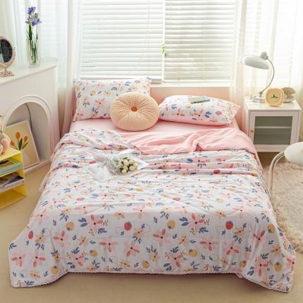 91家纺网 家纺一手货源 找家纺 （总）羋多家纺 2024新款小清新花边水洗棉夏被夏被四件套