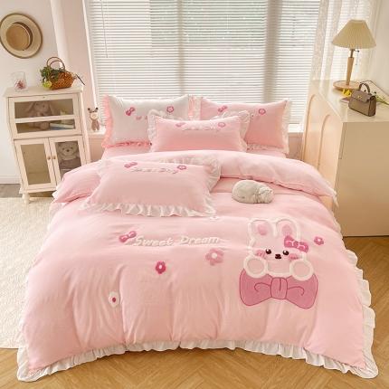 91家纺网 家纺一手货源 找家纺 泉欣家纺 2024新款美美兔毛巾绣四件套 美美兔~粉玉