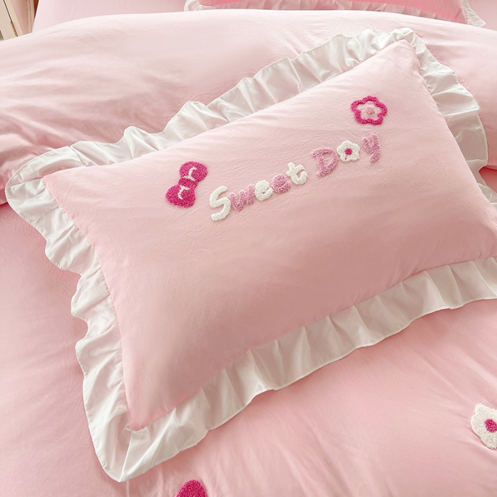 91家纺网 家纺一手货源 找家纺 泉欣家纺 2024新款美美兔毛巾绣四件套 美美兔~粉玉