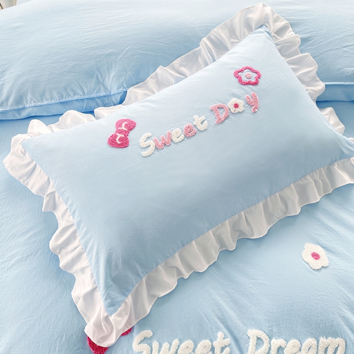 91家纺网 家纺一手货源 找家纺 泉欣家纺 2024新款美美兔毛巾绣四件套 美美兔~浅蓝