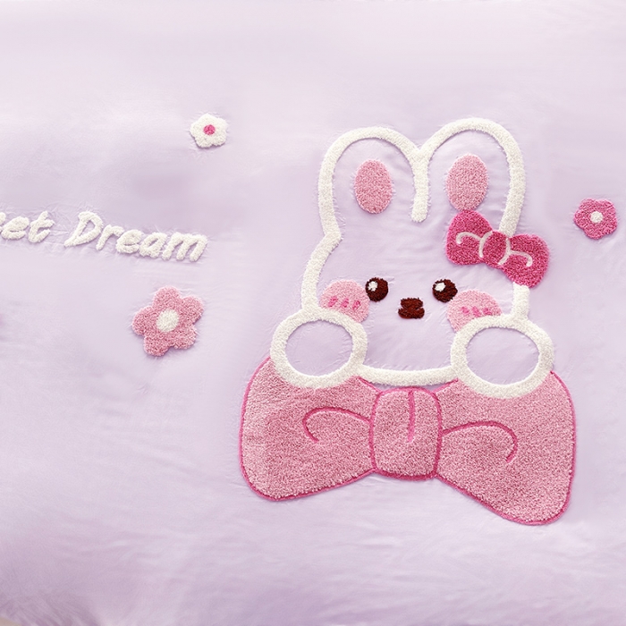 91家纺网 家纺一手货源 找家纺 泉欣家纺 2024新款美美兔毛巾绣四件套 美美兔~浅紫