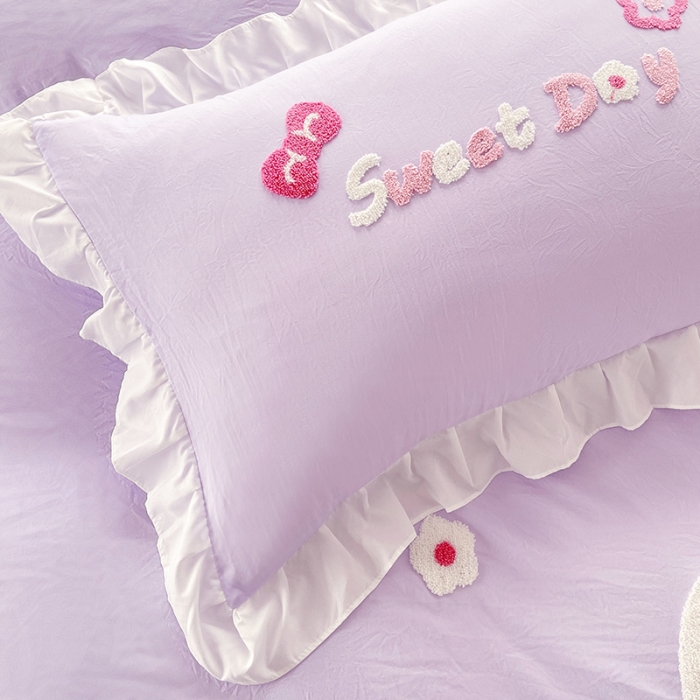 91家纺网 家纺一手货源 找家纺 泉欣家纺 2024新款美美兔毛巾绣四件套 美美兔~浅紫