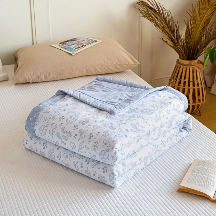 91家纺网 家纺一手货源 找家纺 羋多家纺 2023年新款日式手工包德芙棉磨毛夏被 繁花-蓝