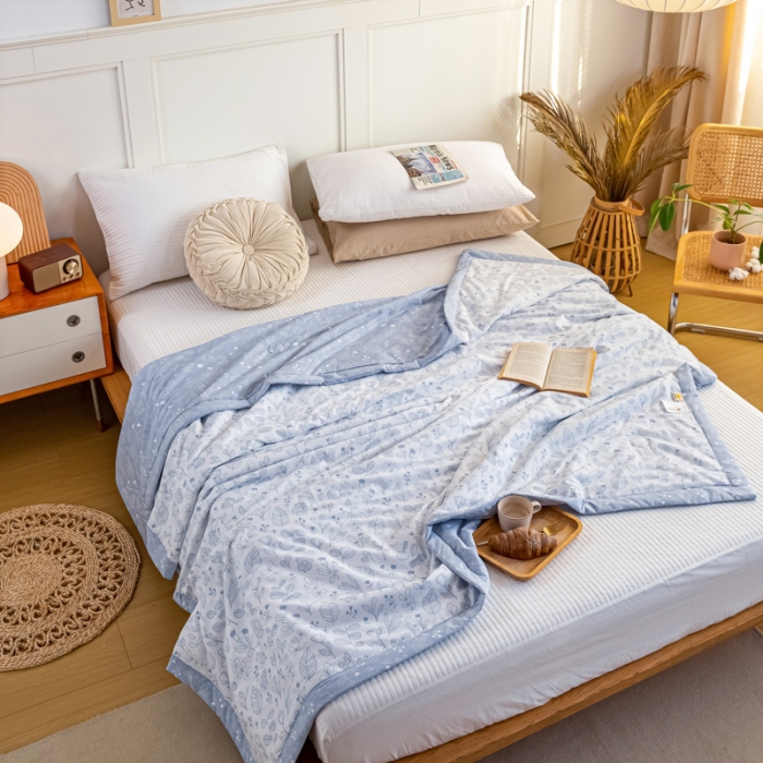 91家纺网 家纺一手货源 找家纺 羋多家纺 2023年新款日式手工包德芙棉磨毛夏被 繁花-蓝