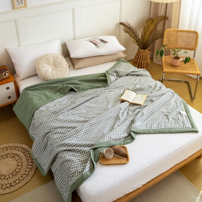 91家纺网 家纺一手货源 找家纺 羋多家纺 2023年新款日式手工包德芙棉磨毛夏被 良品-果绿