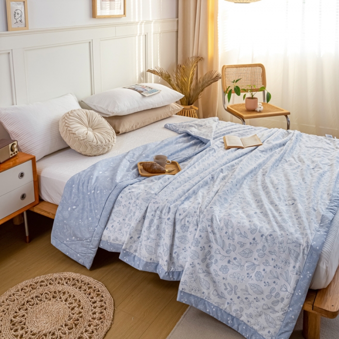 91家纺网 家纺一手货源 找家纺 羋多家纺 2023年新款日式手工包德芙棉磨毛夏被 繁花-蓝