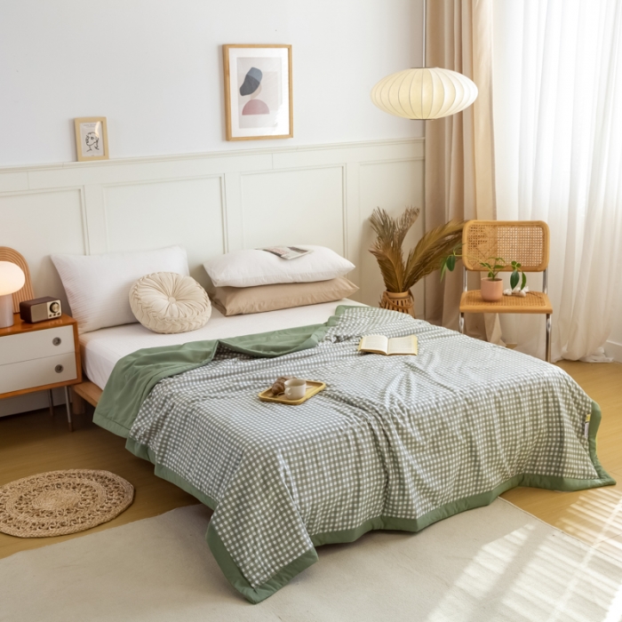 91家纺网 家纺一手货源 找家纺 羋多家纺 2023年新款日式手工包德芙棉磨毛夏被 良品-果绿
