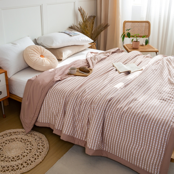 91家纺网 家纺一手货源 找家纺 羋多家纺 2023年新款日式手工包德芙棉磨毛夏被 良品-奶咖