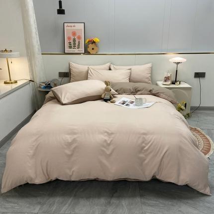 91家纺网 家纺一手货源 找家纺 维娜斯 2023新品纯色四件套-米白+驼色