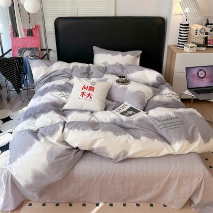 91家纺网 家纺一手货源 找家纺 柚子2023新款40s活性印染简约系列全棉四件套 波符