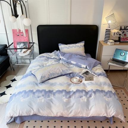 91家纺网 家纺一手货源 找家纺 柚子2023新款40s活性印染简约系列全棉四件套 律动