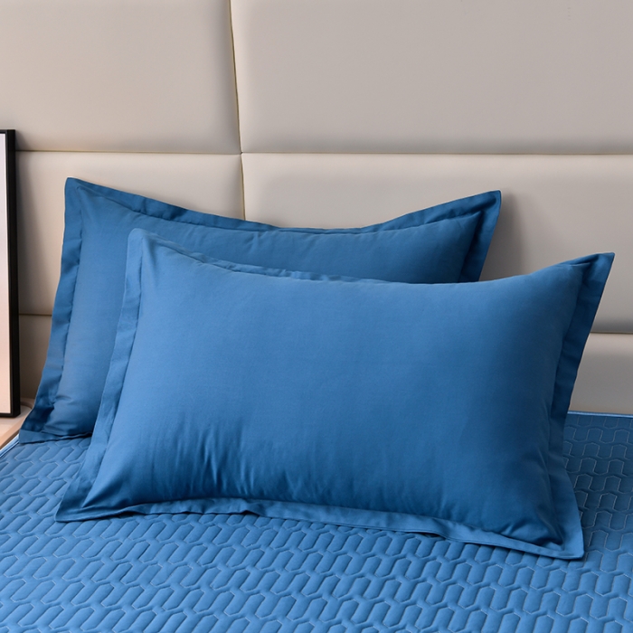 91家纺网 家纺一手货源 找家纺 床笠人家 2025新款全棉夹棉防水床垫 优雅蓝