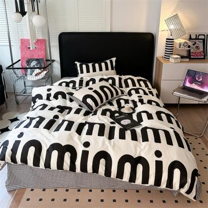 柚子2023新款40s活性印染简约系列全棉四件套 M黑