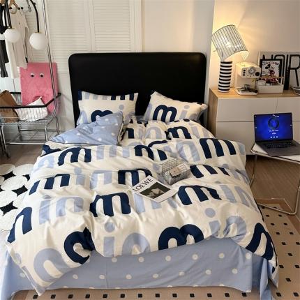 柚子2023新款40s活性印染简约系列全棉四件套 M蓝