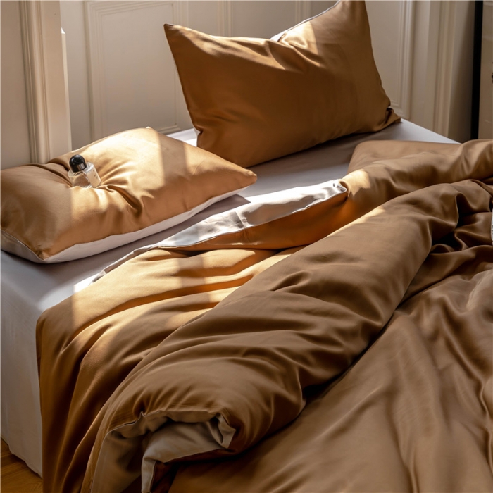 91家纺网 家纺一手货源 找家纺 沐白 60S纯色天丝四件套敦煌色-曙光银