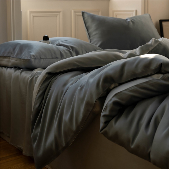 91家纺网 家纺一手货源 找家纺 沐白 60S纯色天丝四件套 灰蓝色-冰川灰