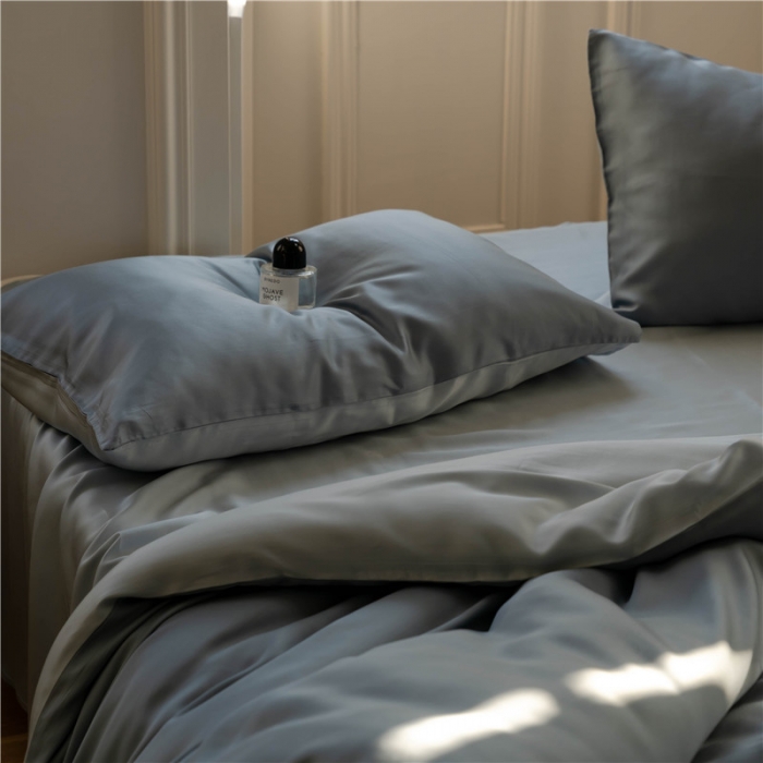 91家纺网 家纺一手货源 找家纺 沐白 60S纯色天丝四件套 灰蓝色-冰川灰