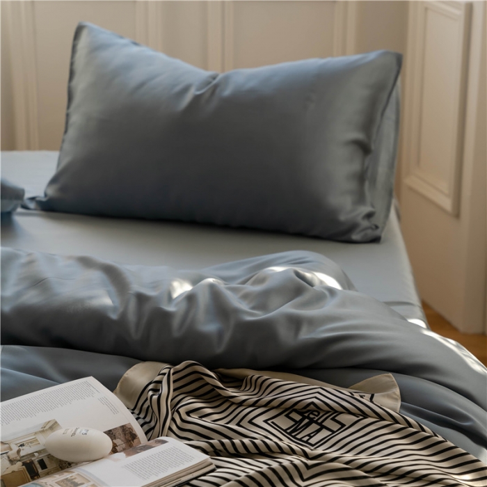 91家纺网 家纺一手货源 找家纺 沐白 60S纯色天丝四件套 灰蓝色-冰川灰