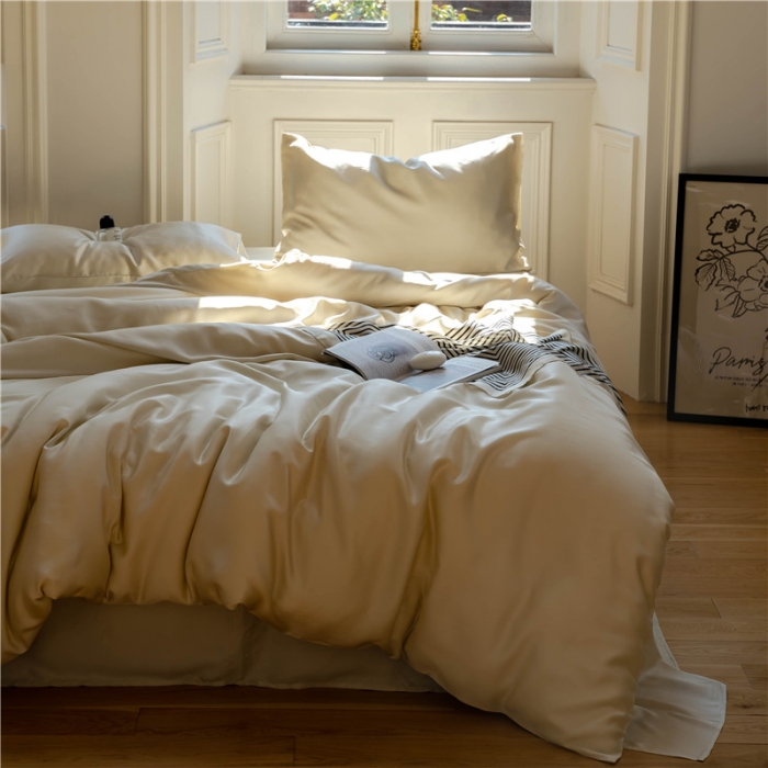 91家纺网 家纺一手货源 找家纺 沐白 60S纯色天丝四件套 极地白