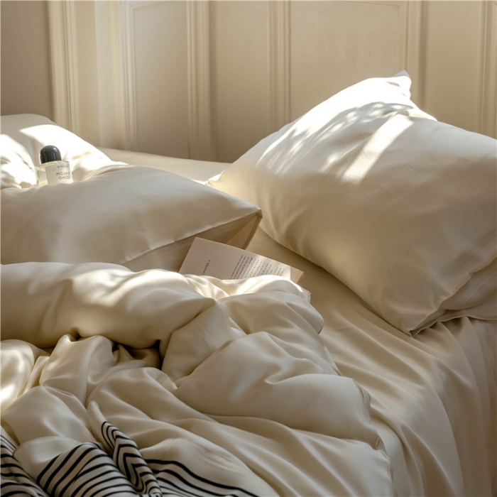 91家纺网 家纺一手货源 找家纺 沐白 60S纯色天丝四件套 极地白