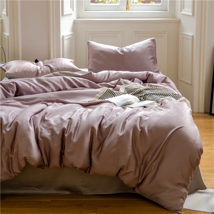 91家纺网 家纺一手货源 找家纺 沐白 60S纯色天丝四件套 满天星紫-曙光银