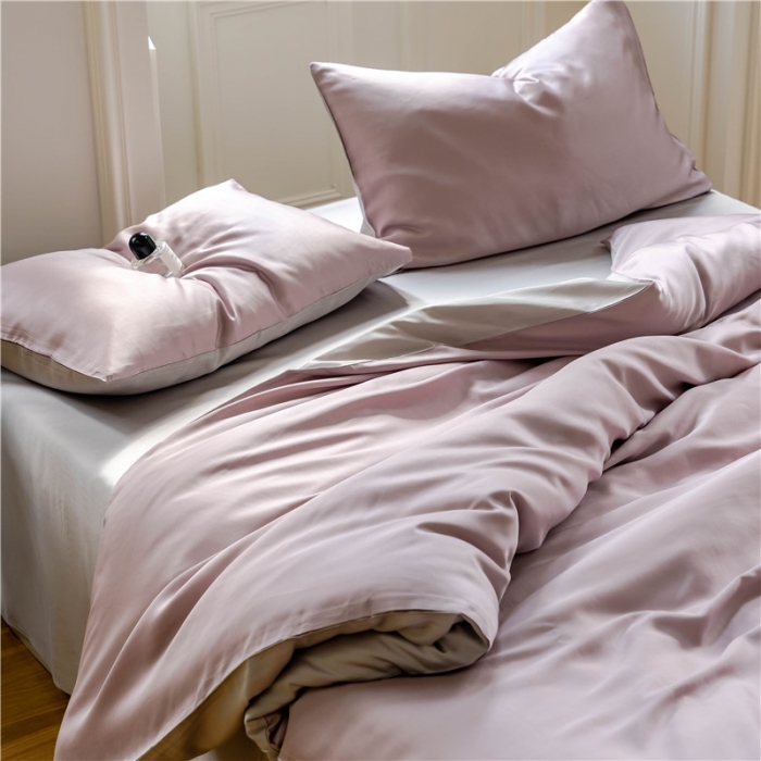 91家纺网 家纺一手货源 找家纺 沐白 60S纯色天丝四件套 满天星紫-曙光银