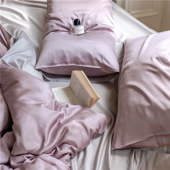 91家纺网 家纺一手货源 找家纺 沐白 60S纯色天丝四件套 满天星紫-曙光银