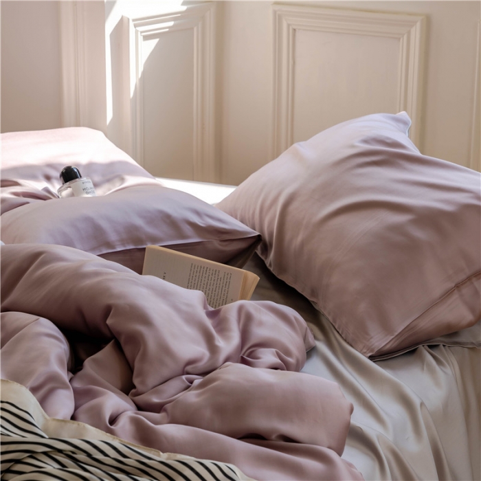 91家纺网 家纺一手货源 找家纺 沐白 60S纯色天丝四件套 满天星紫-曙光银