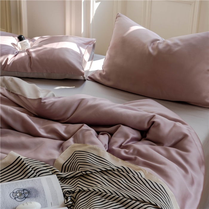 91家纺网 家纺一手货源 找家纺 沐白 60S纯色天丝四件套 满天星紫-曙光银