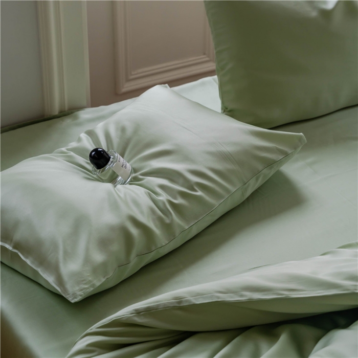 91家纺网 家纺一手货源 找家纺 沐白 60S纯色天丝四件套 嫩芽绿