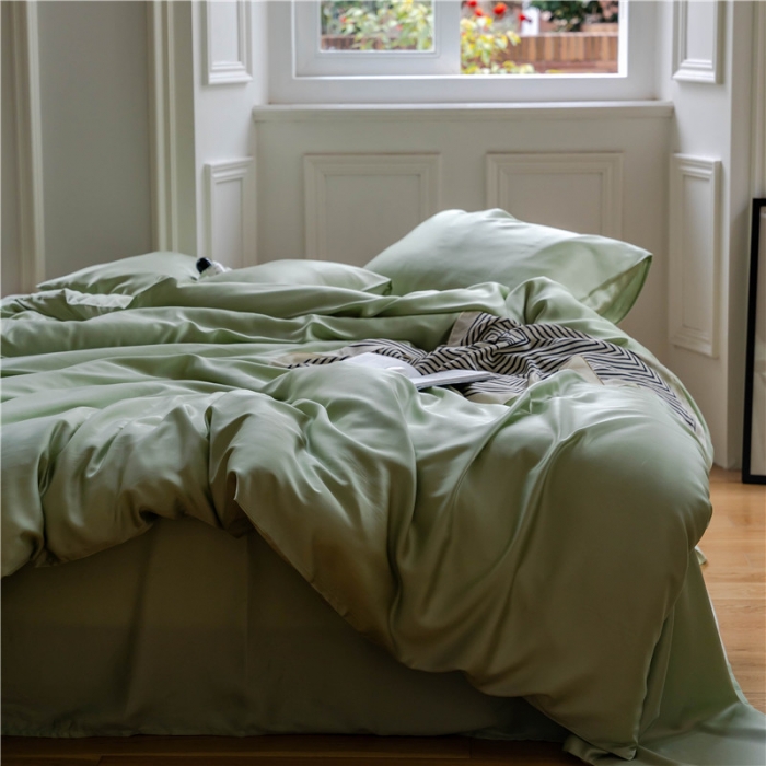 91家纺网 家纺一手货源 找家纺 沐白 60S纯色天丝四件套 嫩芽绿