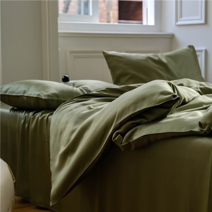 91家纺网 家纺一手货源 找家纺 沐白 60S纯色天丝四件套 欧芹绿