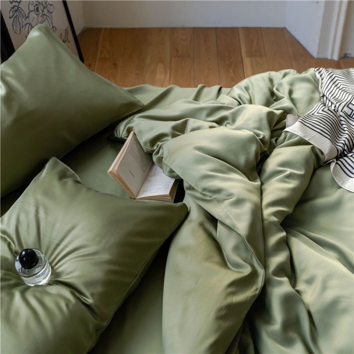 91家纺网 家纺一手货源 找家纺 沐白 60S纯色天丝四件套 欧芹绿