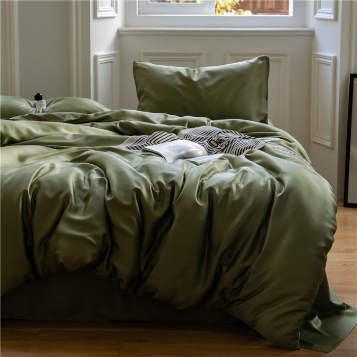 91家纺网 家纺一手货源 找家纺 沐白 60S纯色天丝四件套 欧芹绿