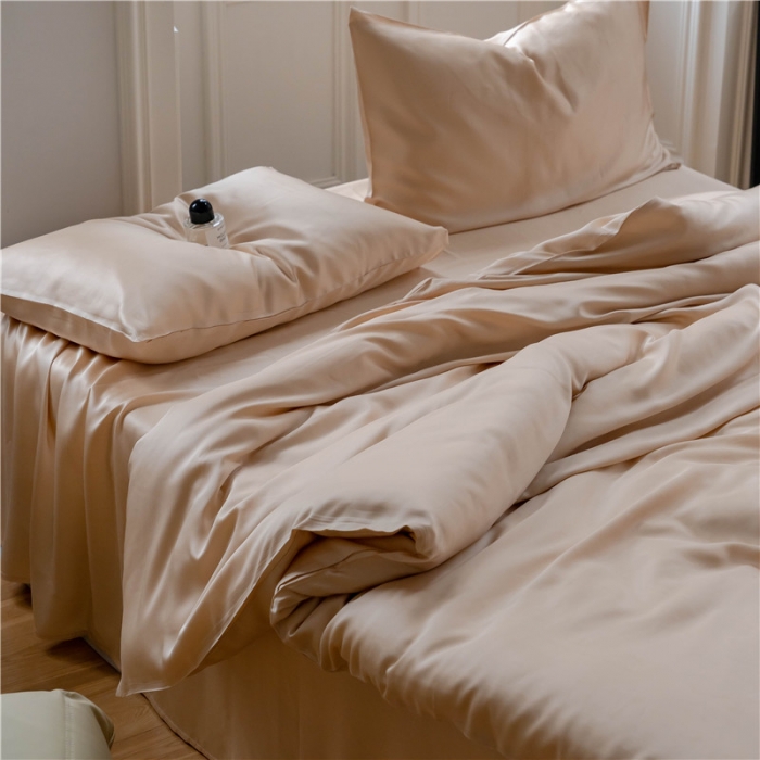 91家纺网 家纺一手货源 找家纺 沐白 60S纯色天丝四件套 沙茶色