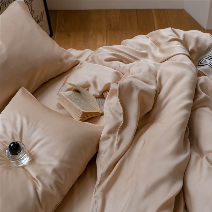 91家纺网 家纺一手货源 找家纺 沐白 60S纯色天丝四件套 沙茶色