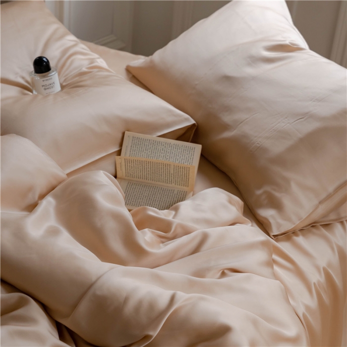 91家纺网 家纺一手货源 找家纺 沐白 60S纯色天丝四件套 沙茶色