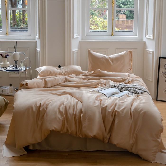 91家纺网 家纺一手货源 找家纺 沐白 60S纯色天丝四件套 沙茶色