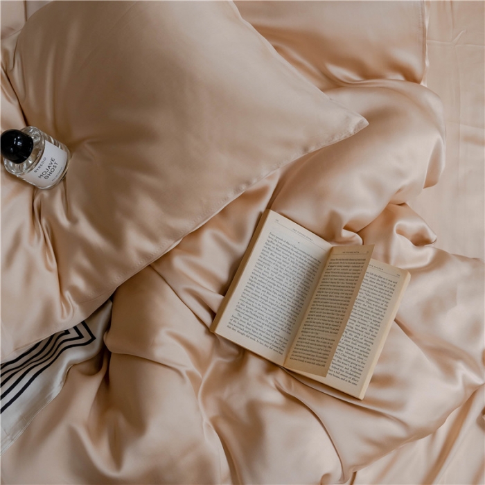 91家纺网 家纺一手货源 找家纺 沐白 60S纯色天丝四件套 沙茶色