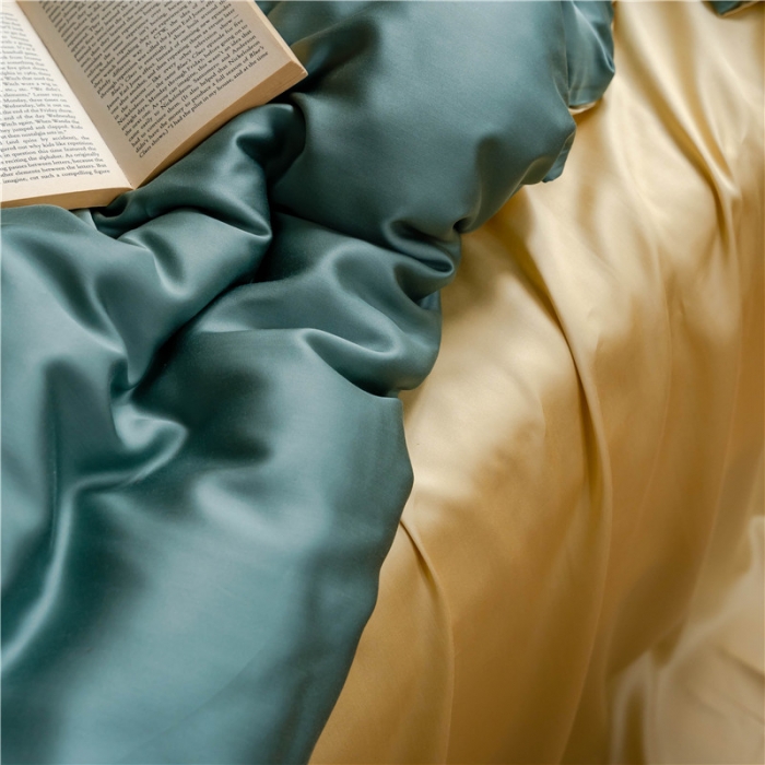 91家纺网 家纺一手货源 找家纺 沐白 60S纯色天丝四件套 天青色-香槟金